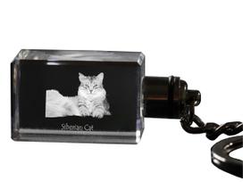 Sibiro - Krištolinis pakabukas su katės nuotrauka, apšviestas pakabukas, unikali dovana iš Art-Dog prekės ženklo skaidri