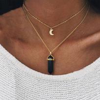 Fashion Crystal Opals Amethyst Pendant Necklace Choker Natural Stone Alloy Women Jewelry Accessories