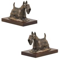 Škotijos terjeras, Aberdyno terjeras, Scottie, Aberdeenie - šuns statula, figūrėlė biurui, trofėjus šunų parodoje, prekės ženklo Art-Dog ruda