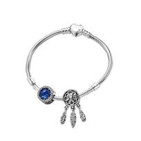 Luxury Jewelry Fasion Moments Heart Clasp Snake Bracelet Sparkling Blue Disc Spiritual Dreamcatcher Charm Gorgeous Elegant 16