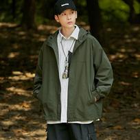 Spring New Hong Kong Style Hooded Jacket Men's Loose Trend Outdoor Sports Windproof Men's Tooling Jacket M