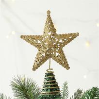 Christmas Decorations, Christmas Tree Top Pentagram Accessories, Golden Three Dimensional Hollow Pentagram One Size