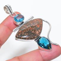 Natural Ocean Jasper, Topaz 925 Sterling Silver Jewelry Pendant 2.96  E3S01