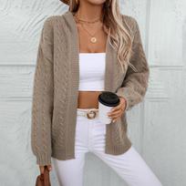 2024 Europe And America Autumn And Winter New Women'S Knitted Cardigan Solid Hooded Loose Fried Dough Twists Cardigan Sweater XL kava