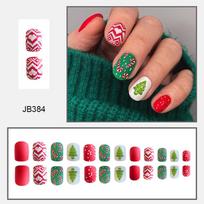 24pcs Press On Nails Christmas Short Square Nails Red and Green Christmas Tree Canes Christmas Elements False Nails black