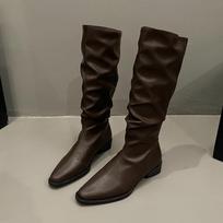 Kelias aukštu kvadratiniu kulnu žieminiai modernūs batai moterims Madingi žemakulniai Pu Moteriški batai Užsegami smailūs batai Botas Mujer 35 black