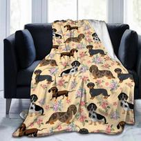 Dachshund Sausage Dogs Pink Flowers Throw Blanket Flannel Plush Soft Warm Bed Sofa Blankets for Super Bedspread Bedding Gifts 30x40in