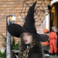 Halloween Witch Hat Wide Brim for Women with Mesh Decor Roles Play Festivals