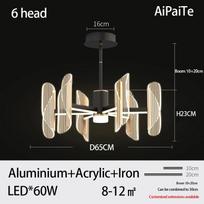 Šviestuvas Svetainės Valgomojo Miegamojo Minimalistinis LED akrilo liustra 6 headlights black