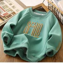 Spring and Autumn Boys' Sweaters Autumn Clothes Big Children's Long-sleeved Letter Embroidered Tops Boys' Fashion Pullover 160 žalia