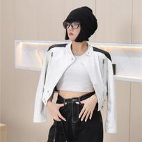 New Hong Kong Style Leather Jacket Personalized Fashion Color with Motorcycle Style Slim Short Patchwork PU Leather Jacket M