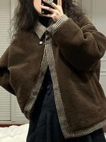 Korean Winter Brown Coat Women Fashion Warm Thick Patchwork Wool Coat Female Casual Vintage High Street Button Design Outerwear S ruda