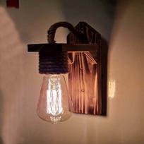 Rope Wall Lamp with Wooden Base Decorative E27 Urban Retro Style with Bulb black