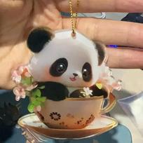 Naujas Mielas Arbatos Puodelio Panda Pakabukas Automobilio Dekoracija Gyvūno Pakabukas Akrilinis Kalėdinis Pakabukas Dekoracija įvairiaspalvis