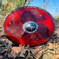 60,96 cm Raudonojo drakono Valhalla vikingų skydas, dovana, mūšiui paruoštas vikingų skydas, norvegų vikingų apvalus skydas, vikingas dovanoja jam ją