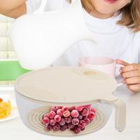 Cleaning Drain Bowl Snack Tray with Water Filter Cover and Handle Rice Wash Veggie Colander 14cmx8.5cm white