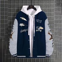 Men's baseball uniform jacket spring and autumn trendy brand American high street handsome young men's loose casual jacket 2XL blue