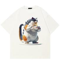 Streetwear 3D Skaitmeninis Katė Unisex Marškinėliai Medvilniniai Marškinėliai Unisex Viršūnės Vasaros Trumpomis Rankovėmis Marškinėliai XL balta