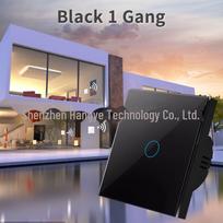 Europos standartinis RF433 Wifi Bluetooth jutiklinis jungiklis skirtas valdymui su laiku, nereikia neutralaus laido. one open juoda