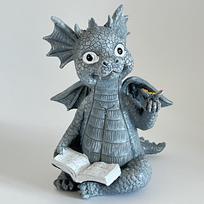 Drakono dinozaurų statulos papuošalai kiemo sodo dekoravimui Reading Dragon 15cm gray