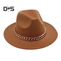 Performance Hat Thick Chain Decor Kupolas Vienspalvis Džiazo skrybėlė Plačiakraštė Retro Photo Prop Fedora Žiemos Rudens Panamos Kepurė chaki