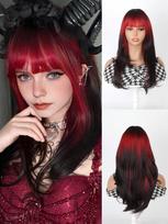 Ilgi Ombre Rožiniai Juodi Perukai Juodaodėms Moterims Rožiniai Rudi Perukai Su Storu Kirpčiuku Cosplay Perukai Spalvingi Perukai Sintetiniai Sluoksniuoti Plaukų Perukai Kasdieniam Naudojimui brown