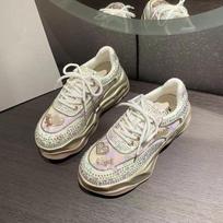 New Thick Sole Sports Shoes Women's Fashion Breathable Rhinestone Inlaid Luxury Original Design Fashion Glow Women's Shoes 35 black