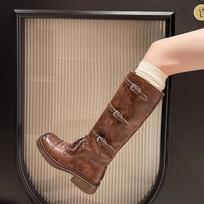 Autumn Winter Cowboy Boots for Women Fashion Slip on Ladies Casual Knee High Boots Lace-up Thick Bottom Mordern Botas D23 40 black