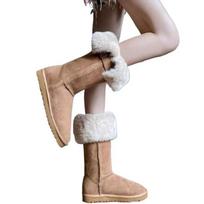 Fur Women Snow Boots Flats Platform Mid Calf Warm Suede Cotton Shoes Woman  Trend Winter Walking Cozy Zapatos Mujer Botas 35