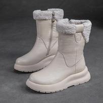 Nuevas Botas Cuero Para Mujeres invierno Botasnieve Cuero Con Terciopelo Para Mantener el Calor Botas Cortas Cuero Para Mujeres 35
