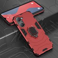 KEYSION Shockproof Armor Case for VIVO Y03 Y03t Y18 Y18e Y18s Soft Silicone+PC Ring Stand Holder Phone Cover for VIVO Y28s 5G for VIVO Y03 raudona
