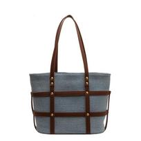 Contrast Color Denim Fabric Tote Bags Women Fashion Large Capacity Handbags Vintage Versatility Commute Shoulder Bags black