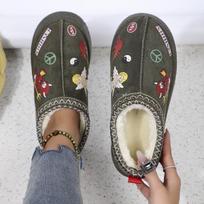 2024 Print Fur Platform Boots Snow Women Suede Ankle Warm Shoe Winter Designer Women Plush Flats Casual Cotton Slippers Zapatos Mujer 36 žalia