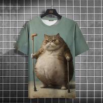 Juokingi vyriški marškinėliai „Animal Fat Cat“ marginti marškinėliai, laisvalaikio marškinėliai trumpomis rankovėmis, dideli vyriški drabužiai, viršutiniai vasariniai gatvės drabužiai 6XL brown