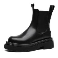 Madingi Rudens Žiemos Odiniai Chelsea Batai Vyrams Įslystami Platforminiai Batai Vyriški Laisvalaikio Plush Šilti Ankle Boots Storas Padas Motociklininkų Batai 44 black