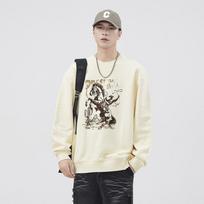 American Heavy Trendy Brand Printing Crew Neck Sweater Men'S Spring And Autumn Fashion Loose Casual Pullover M abrikosas