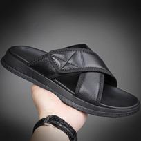 Fashion Great Britain Loafers Flip-flops Form Men 2024 Summer New Designer Genuine Leather Fashion Casual Beach Shoes Slippers Man 38 juoda