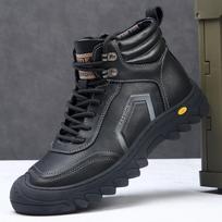 Madingi žiemos odiniai veliūriniai šilti platforminiai batai vyrams Madingi minkšto paduko didinantys vyriški batai Dizainerio laisvalaikio vilnoniai ankle boots vyriški 38 black