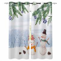 Christmas Plants Pine Berries Pinecone Snowman Blackout Curtains For Living Room Bedroom Window Treatment Blinds Drapes W135 x H60cm