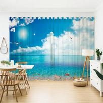 Modern Blue Sky Primitive Forest Nature Landscape Painting High Shading Curtain Theme Restaurant Room Bedroom Window Curtain W55 X H120cm X 2&Grommet Top blue