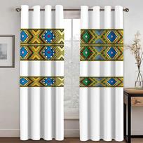 2024 Europe and the United States Hot Sale Ethiopian Style Gold Stripe Curtains Bohemian Home Living Room Bedroom Decor Curtains 50W130H(CM)x2&Grommet Top white