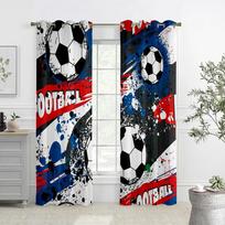 Hot-Blooded Football Watercolor Printed Curtains, World Cup Bedroom Living Room Study Decorative Curtains, Home Decoration 2PCS W50xH140(CM)x2PCS&Grommet Top black