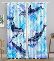 New Cheap Cartoon Marine Animal Shark Dolphin Octopus Printed Curtain for Children Bedroom Sun Protection New Pattern 2 Panel W55 X H120cm X 2&HOOK