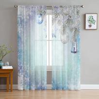 Kalėdinės Sniegolašeliai Lapai Varpeliai Tiulio Plonos Langų Užuolaidos Svetainei Miegamajam Modernios Voile Organzos Užuolaidos W135 x H115cm x1&Grommet Top gray