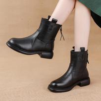 Winter Platform Snow Boots for Women Warm Fur Lining Low Chunky Block Heel Ankle Booties Shoes Women's Leather Non-Slip Walking Chelsea Short Boot 35