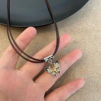 Y2K Vintage Butterfly Pendant Choker  Personality Pu Leather Rope Necklace Jewelry Gifts mėlyna