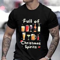 Funny Christmas Party T-Shirt Full of Christmas Spirits Tees Merry Xmas Drinking Gift for Men Clothing Casual Short Sleeve Tops S