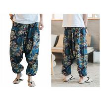 Casual Vintage Trousers Men Loose Baggy Long Pants Floral Print Wide Leg Pant Plus Size 5XL