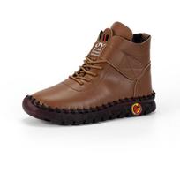 Fashion Warm Winter Men Boots with Fur Plus Size 36-44 Snow Boots Women Shoes Fashion Outdoor Sneakers Ankle Leather Boots Handmade 35 tamsiai ruda spalva