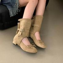 Fashion Women's Fashion Ballet Shoes Summer New Round Head Shallow Mouth Breathable Bow Flat Cool Boots 35 chaki